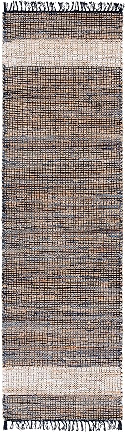 SAFAVIEH Cape Cod Collection Runner Rug - 2'3" x 8', Navy & Beige, Handmade Jute & Denim, Ideal for Living Room, Hallway, Foyer, Bedroom (CAP153N-28)