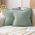 MIULEE Spring Decorative Throw Pillow Covers for Couch Bed Livingroom 20x20 Inch Set of 2 Greyish Green Boho Accent Throw Pllows Broadside Striped Patchwork Soft Corduroy Summer Pillowcases