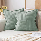 MIULEE Spring Decorative Throw Pillow Covers for Couch Bed Livingroom 20x20 Inch Set of 2 Greyish Green Boho Accent Throw Pllows Broadside Striped Patchwork Soft Corduroy Summer Pillowcases