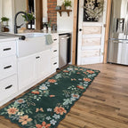 Lahome Floral Green Rugs for Entryway, 2X3 Washable Kitchen Rugs Non Slip Soft Rug, Ultra-Thin Indoor Door Mat Boho Small Throw Carpet for Bathroom Bedroom Flore (2x3ft, Dark Green)