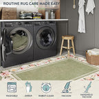 Lahome Floral 2'x 6' Washable Kitchen Runner Rug, Green Rug Runners for Hallways Non Slip, Scalloped Runner Rug Ultra-Thin Stain Resistant Boho Carpet for Entryway Bathroom Bedroom Ariele（Green，2x6ft）