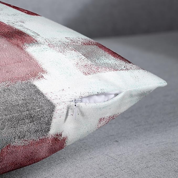 Emvency Set of 2 Burgundy Red Painting Throw Pillow Covers Contemporary Line Abstract Modern Design Retro Decorative Pillow Case Home Decor Standard Square 18x18 Inch Cushion Pillowcase