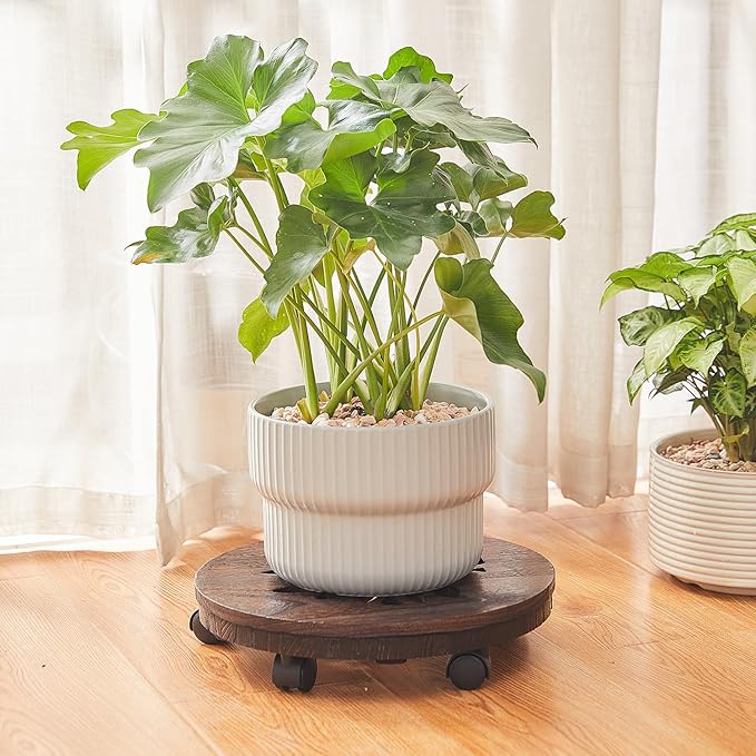 Wood Plant Stand Indoor,Plant Caddy with Lockable Wheels,Pot Stand,Rolling Plant Stand with Casters，Plant Dolly with Wheels ,Low Heavy Duty Plant Base with Wheels