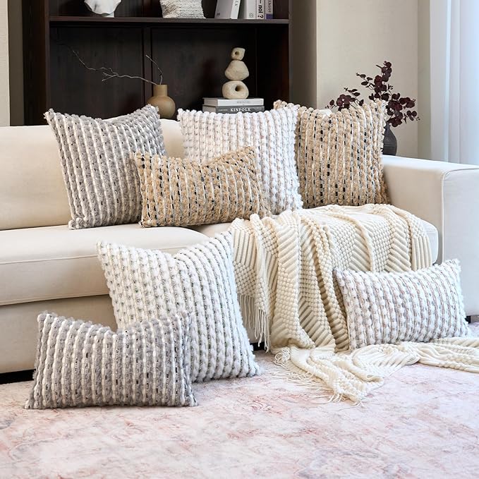 Aeckself Handmade Boho Chenille Tufted Pillow Cover 12x20 Inch, Rectangle Decorative Lumbar Throw Pillow Cover Neutral Pillowcase for Couch Bedroom Living Room, Green White
