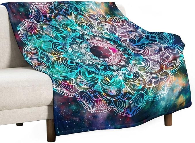 Colorful Mandala Throw Blanket Bohemian Boho Galaxy Blanket for Sofa Bed Couch Chair Or Dorm 70"x80"