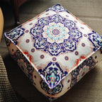 Unstuffed Pouf Cover Ottoman Footrest Bohemian Chenille Foot Stool Floor Bean Bag 20x20x8 Inches for Living Room Bedroom Home Decor (Blue, Square)