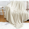 Blagic Knitted Throw Blanket for Couch Soft Farmhouse Boho Throw Blanket with Tassels Home Decorative Lightweight Throw Blankets,Cream White Throws for Bed/Chair/Sofa, Stripe Textured, 60" W x 80" L