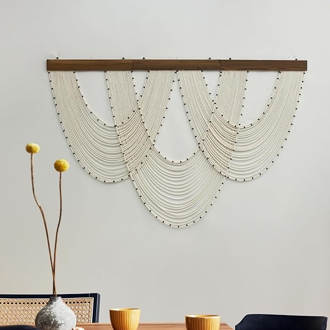 HVEST Large Macrame Wall Hanging Boho Decor- White Bohemian Macrame Wall Art- Geometric Modern Craftsmanship Handmade Woven Tapestry for Bedroom Living Room Backdrop- 47W X 30L inches