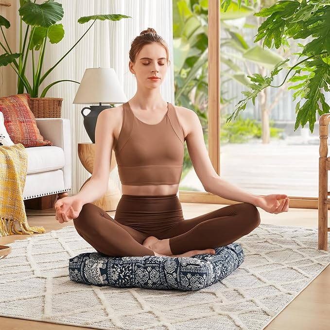 Codi Meditation Floor Pillow Set of 2, Large Pillows Seating for Adults and Kids, Bohemian Cushion for Fireplace Yoga Living Room Sitting, Memory Foam Added, 22x22 Inch Indigo Elephant