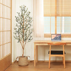 Kazeila Artificial Olive Tree 6FT Tall Faux Silk Plant for Home Office Decor Indoor Fake Potted Tree with Natural Wood Trunk and Lifelike Fruits, 2 Pack
