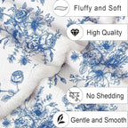 Blue Floral Throw Blanket, Botanical Floral Blanket, Soft, Flannel, Warm, Boho Aesthetic Bed Blankets All Season Flower Throw Blankets for Couch Bedroom Living Room 60X80 Inch