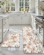 DEXI Kitchen Mats for Floor 2 Piece Set, 17x29+17x59, Cushioned Standing Mat Anti Fatigue, Waterproof Comfort Floral Padded for Laundry Room Office, Pink