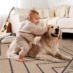 Tangsoo Modern Easy Jute 4x6 Outdoor Rug for Living Room,Ultra Thin Washable Area Rug,Geometric Indoor Carpet Farmhouse Non-Slip Throw Mat for Bedroom Dining Room Patio Front Porch