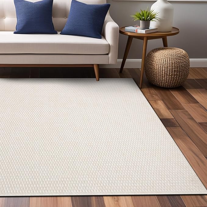 Easy Jute Rugs 8x10 White Color Living Room Indoor Outdoor Area Rug for Patio Farmhouse and Kitchen Rug High Traffic Easy to Clean Washable Solid Boho Woven Design Outside Carpet (8 x 10)