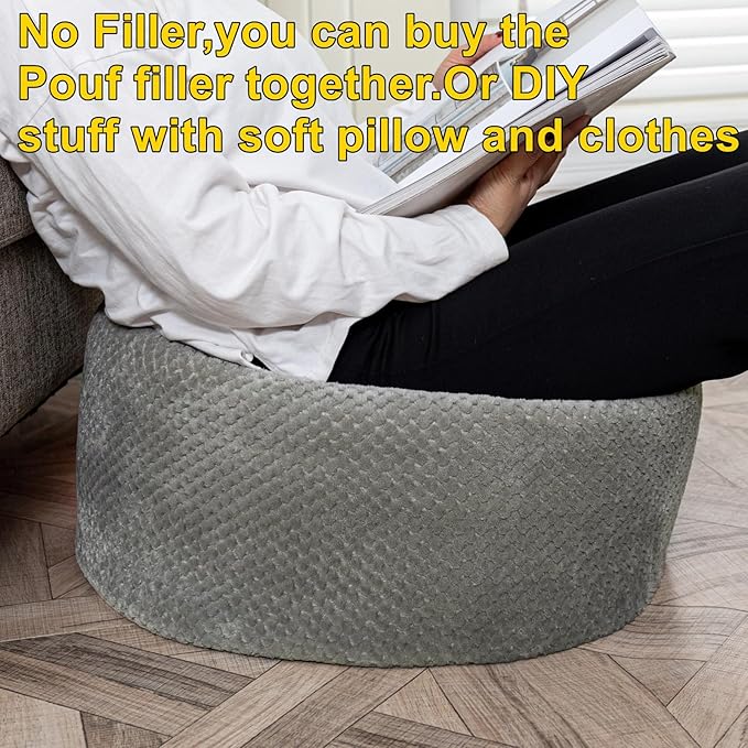 Asuprui Pouf Ottoman Unstuffed Pouf Ottoman Foot Rest No Filler Foot Stool Floor Pouf 20x20x12 Inches Fuzzy Chair Floor Chair Foot Rest with Storage for Living Room Bedroom Light Gray Pouf Cover