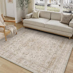 5x7 Washable Beige Area Rug Vintage Living Room Bedroom Carpet Non-Slip Soft Low Pile Distressed Indoor Throw Rug for Dining Room Entryway Office