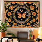 Accnicc Butterfly Floral Tapestry Vintage Indie Boho Flower Tapestries for Bedroom Aesthetic Retro Yellow Sunflower Moth Tapestry Wall Hanging for Dorm Living Room (80'' × 60'')