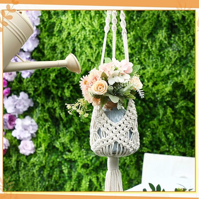 4 Pack Macrame Plant Hanger Hanging Planter with Patterns for up to 8 Inch Pot Indoor Outdoor Hanging Planter Basket Boho Plant Hanger Holder Decorative Flower Pot Holder for Garden Home