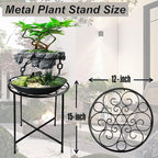 Plant Stand, 15'' Tall Indoor Outdoor Set of 1, Retro Design Round, Rust-Proof Coated Metal Pot Stand for Flowers, Patio Garden Home Decor - Black