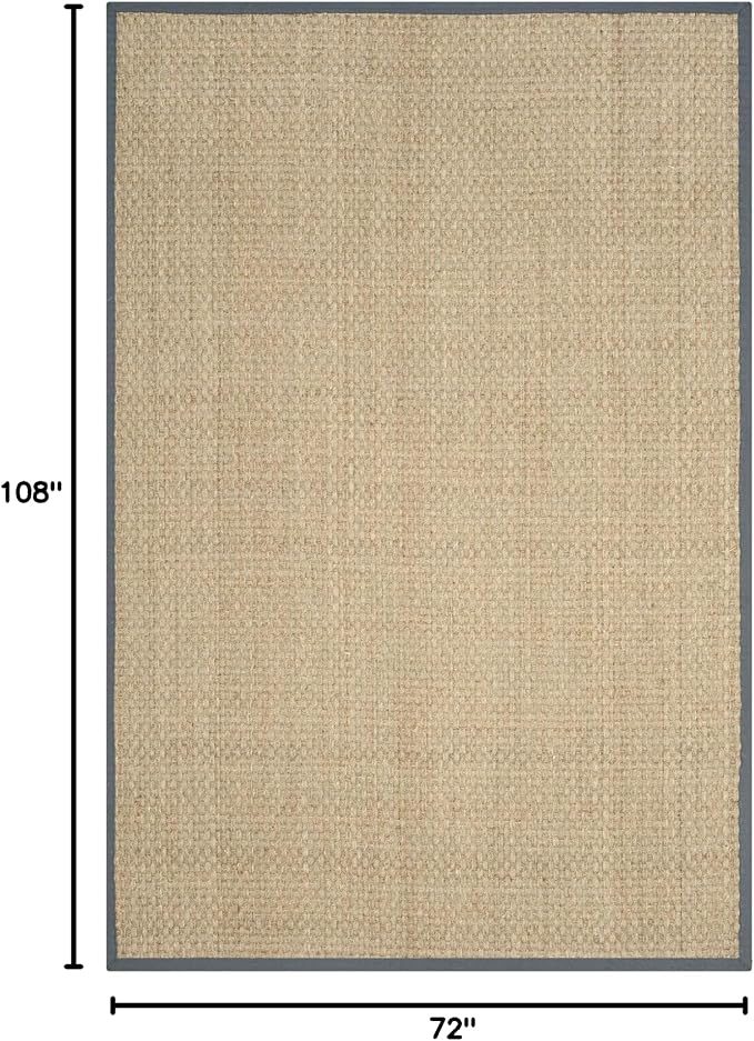 SAFAVIEH Area Rug 6x9 - Natural Fiber Collection - Natural & Dark Grey, Seagrass, Basketweave Pattern with Border (NF114Q)