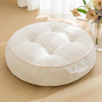 HIGOGOGO 6" Extra Thick Floor Pillow Cushion for Adults, Meditation Cushion Pillow, Large Round Floor Sitting, Tufted Corduroy Cover, for Tatami Living Room or Yoga, 22x22 Inch, Beige