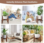 Adjustable Bamboo Plant Stand for Indoor Plants, Holder Rack Fits 8"-12" Pots for Living Room, Bedroom, Corner - Space Saving Shelf (Pot & Plant Not Included) (brown)