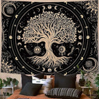 Accnicc Tree of Life Tapestry Sun Moon Stars Tapestries for Bedroom Aesthetic Hippie Black Beige Boho Mandala Spiritual Celestial Large Tapestry Wall Hanging for Dorm Living Room Decor 80 x 60 Inch