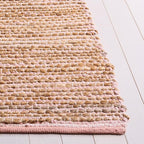 SAFAVIEH Cape Cod Collection Area Rug - 6' Square, Pink & Natural, Handmade Jute & Cotton, Ideal for Living Room, Bedroom, Dining Space (CAP236U)