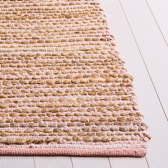 SAFAVIEH Area Rug 4x6 - Cape Cod Collection - Pink & Natural, Handmade Jute & Cotton, Ideal for Living Room, Bedroom, Dining Space (CAP236U)