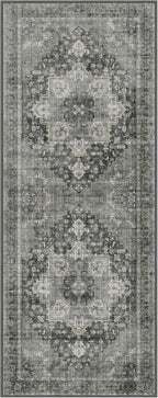 GENIMO 2'6"x8 Runner Rugs for Hallway, Machine Washable Non Slip Vintage Rugs, Low Pile Lightweight Soft Print Rug for enrtyway, Corridor, Home Office, Kitchen, Charcoal Gray