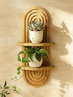 Bamworld Boho Wall Decor Plant Wall Shelf Mid Century Modern Decor Hanging Plant Shelf 2-Tier Wooden Floating Shelves for Home Bathroom Bedroom Living Room Office Holding Planter Decoration Natural