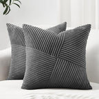 Topfinel 12x12 Inch Small Throw Pillow Covers Pack of 2 for Living Room Couch Bed Soft Corduroy Windmill Textured Boho Striped Patchwork Pillow Covers House Decor,Darkgrey