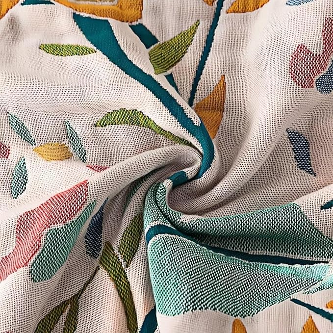 Boho Blanket for Bed 100% Cotton Bohemian Throw Blankets Ultra Soft Woven Muslin Decorative Blankets All Seasons Vintage Quilt Knitted Blanket for Sofa Chair(Yellow, 80"x90")
