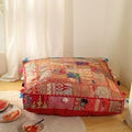 THE ART BOX Cotton Patchwork Vintage Boho Embroidered Floor Pillows & Cushion Cover Dog Pouf Seating Pouf Meditation Pillow Pet Bedding Cat Bed Boho Home Décor (35x35 Inches, Cover Only)