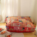 THE ART BOX Cotton Patchwork Vintage Boho Embroidered Floor Pillows & Cushion Cover Dog Pouf Seating Pouf Meditation Pillow Pet Bedding Cat Bed Boho Home Décor (35x35 Inches, Cover Only)