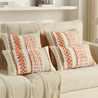 FUTEI Orange Accent Throw Pillow Covers Set of 2, 12x20 Inch Plush Tufted Striped Textured Decorative Pillow Cases for Farmhouse Boho Couch Decor