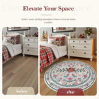 Lahome Christmas Round Rug 5ft, Washable Botanical Christmas Dining Room Decor for Under Table, Whimsical Holly Berries Circle Mats for End of Bed Coffee Table