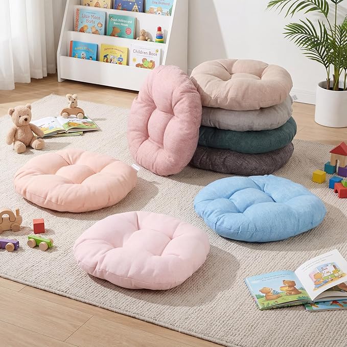 Fumete 8 Pcs 16 Inch Round Floor Cushions for Kids and Toddlers, Flexible Seating Classroom Furniture Floor Pillow for Home, Daycare, Preschool, Yoga and Meditation (Neutral)