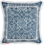 Indigo Ink - Decorative Pillow, Medallion Pillow with Fringe, Throw Pillows for Couch or Bed, Boho Home Decor, 20" x 20" (White Denim Collection, Navy Blue)
