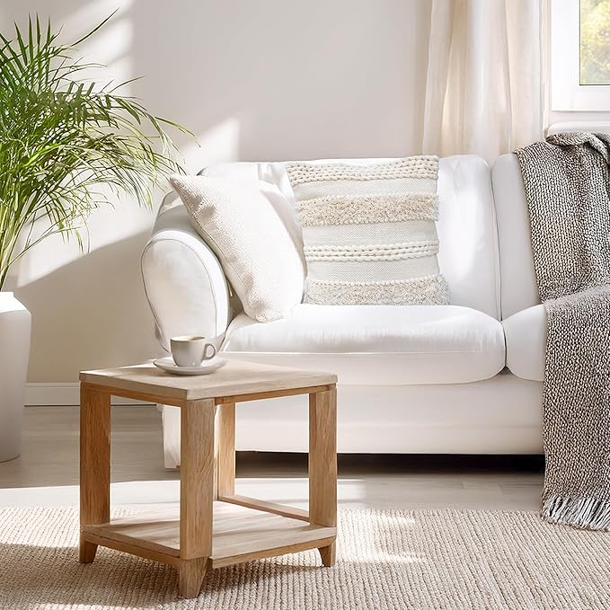 Cream Beige Boho Decor Throw Pillow Cover 20x20 - Textured Woven Handmade Decorative Pillow Case for Living Room Decor, Couch, Bedroom, Office (Pack of 1)