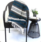 Del Mex Classic Mexican Blanket, Large Authentic Woven Falsa Throw (70"x50"), Artisan Southwest Décor for Beach, Yoga, Outdoors (Navy Blue)