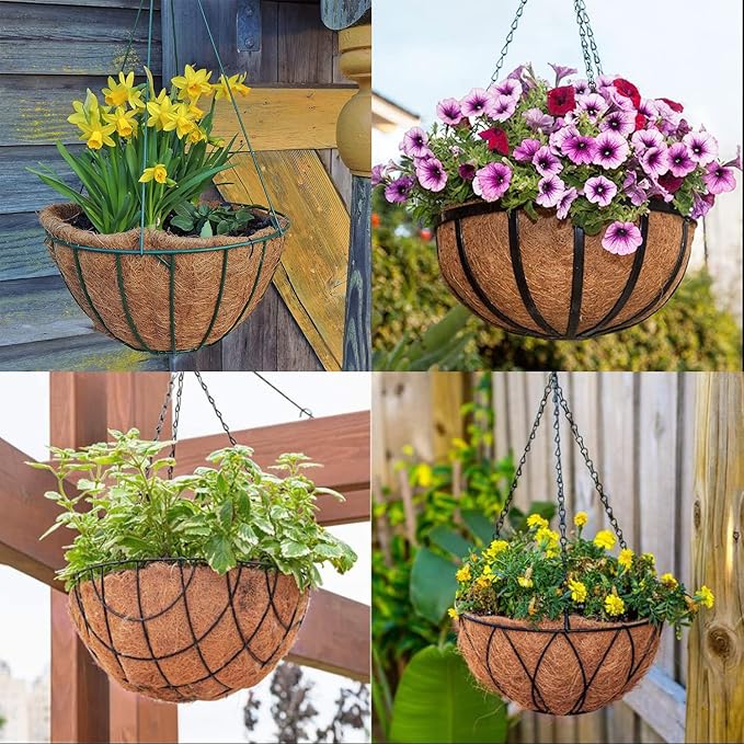 Coco Liners for Planters - 2 Pack 16 Inch Round Hanging Basket Liners, 100% Natural Coconut Fiber Replacement Liners for Hanging Baskets Planters Flowers, Plants, Vegetables (16'' Pack of 2)