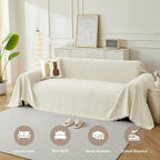 Couch Cover for Dogs, Boho Sofa Covers for 2 Cushion Couch, Chenille Sofa Slipcover for Pets Washable, L-Shape Sectional Couch Loveseat Cover Soft Throw Blankets with Tassels(71x102,Cream)