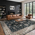 8x10 Area Rugs for Living Room, Large Washable Rug, Black Vintage Boho Rug, Non Slip & Low Pile Faux Wool Carpet for Indoor Dining Room, Bedroom and Farmhouse(Black 8x10ft)