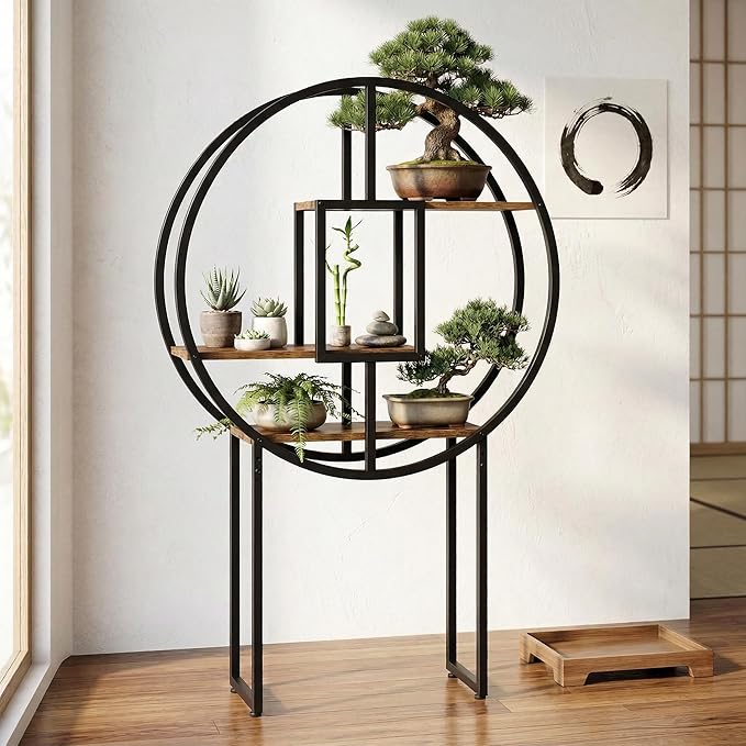 OFFICEROO Indoor Plant Stand 4ft 3in – Modern Asian Inspiration Moon Plant Stand, Circle Plant Shelf