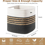 UBBCARE Set of 3 Storage Cubes 11 X 10.5 X 10.5 in, Water Hyacinth Storage Bins for Shelves, Toys, Book, Storage Baskets with Handles, Cotton Rope Woven Baskets for Organizing, Dark Grey