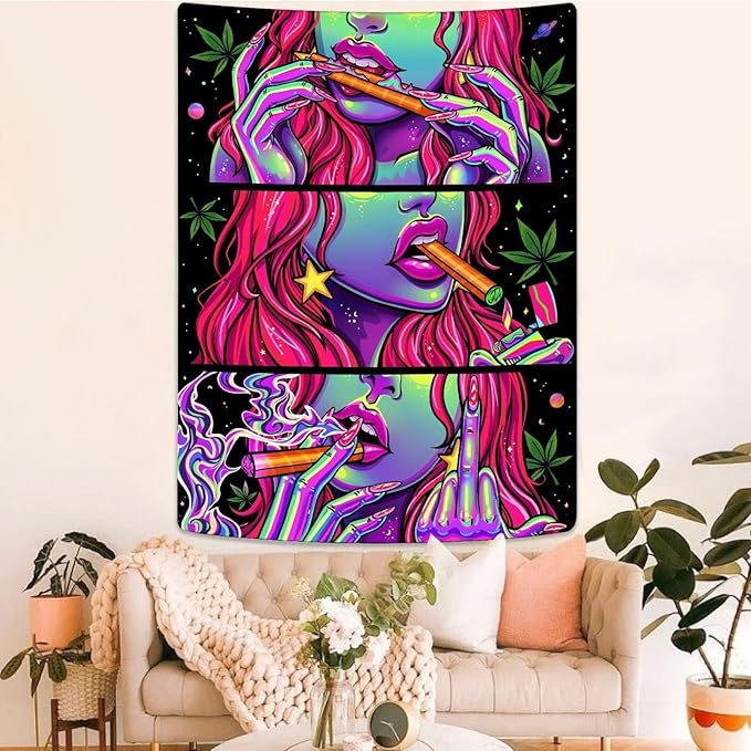 Wegklazax Fantasy Tapestry Blacklight Tapestry for Bedroom Cool Tapestries Wall Hanging for Bedroom and Living Room Pink 70×90 Inches