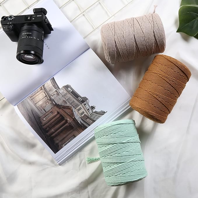 Cotton Macrame Cord 3mm 328yards Natural Colored Macrame Supplies, Soft Craft Cotton Rope for Plant Hanger Wall Hanger Dreamcatcher (Dark Blue)