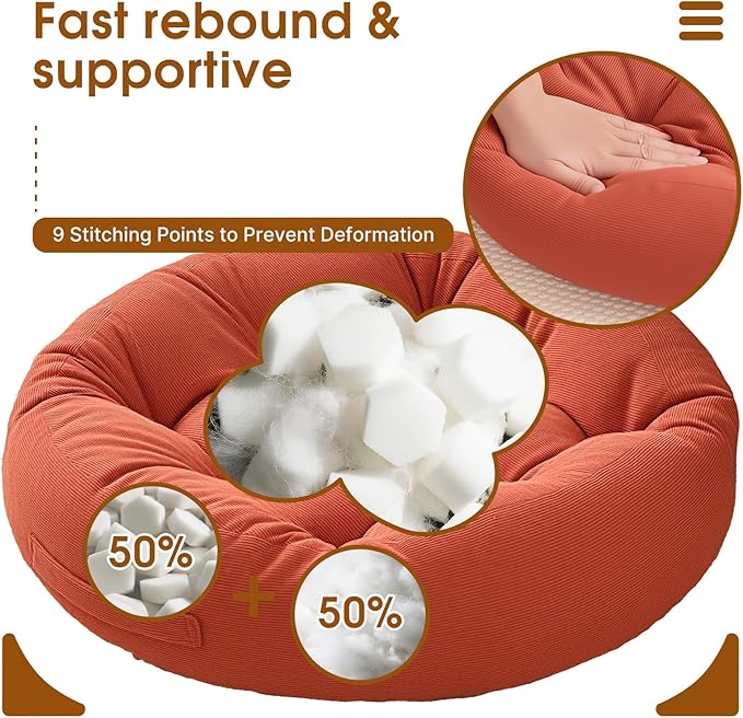 4Pcs Floor Pillows for Adults, 22x22 Inch Meditation Cushions, Large Round Sitting Cushion Living Room Memory Foam Pillow for Sitting (4, Orange, 22x22x4 Inch)