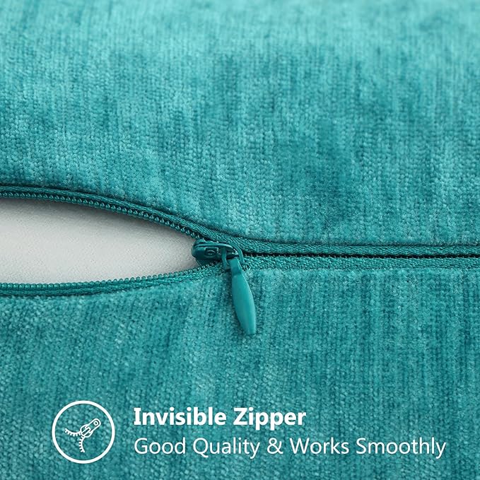 decorUhome Summer Chenille Soft Cozy Throw Pillow Covers 20x20 Set of 2, Modern Farmhouse Boho Velvet Decorative Pillow Cases with Stitched Edge for Couch Sofa Bed Home Decor, Turquoise